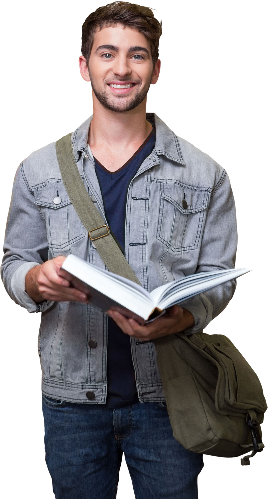 Student smiling at camera in library